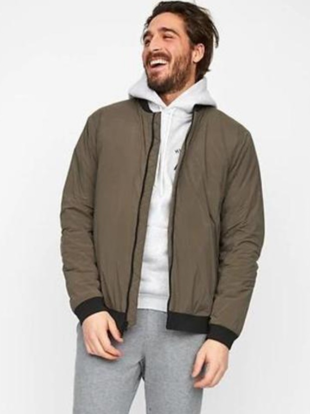 Hill city mean Olive thermal light full zip bomber jacket M
